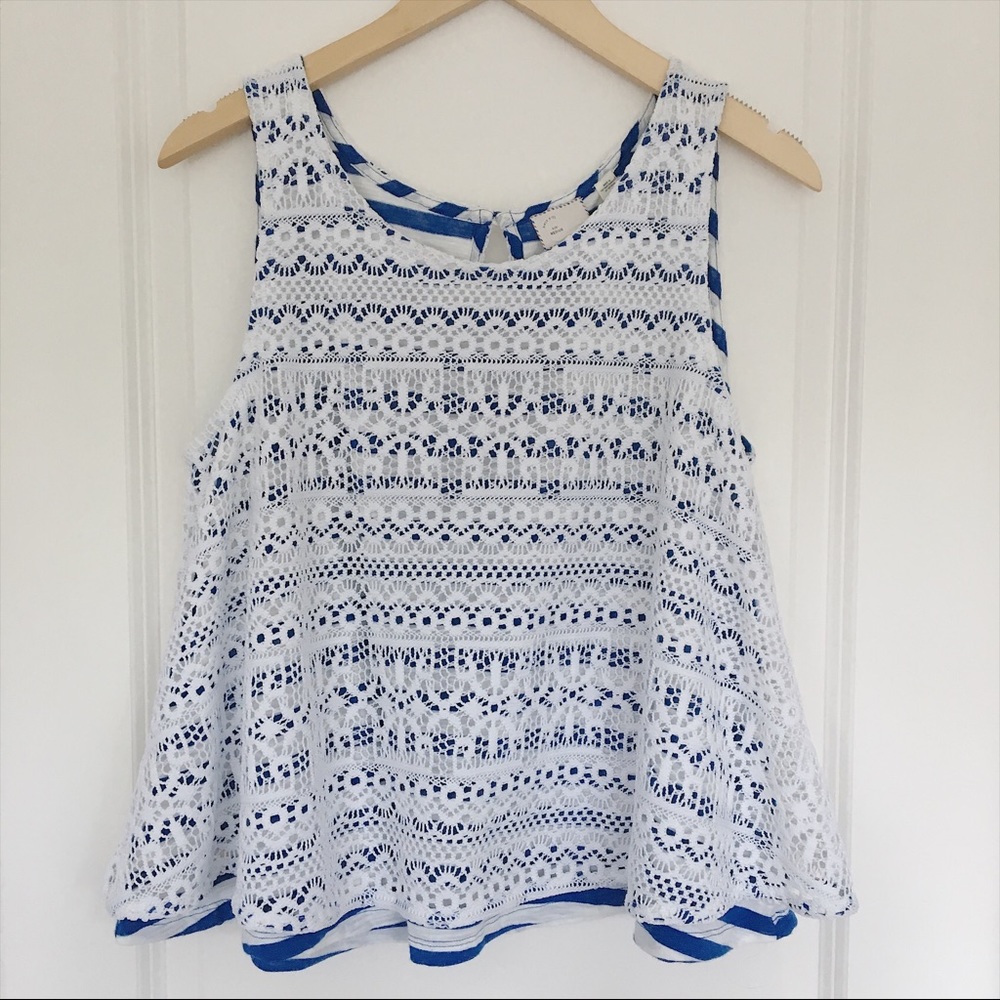 Anthropologie Embroidered Stripe Tank